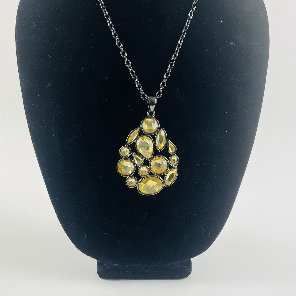 Lia Sophia Necklace RIO Cluster Pendant CHUNKY Gunmetal Yellow Citrine Teardrop